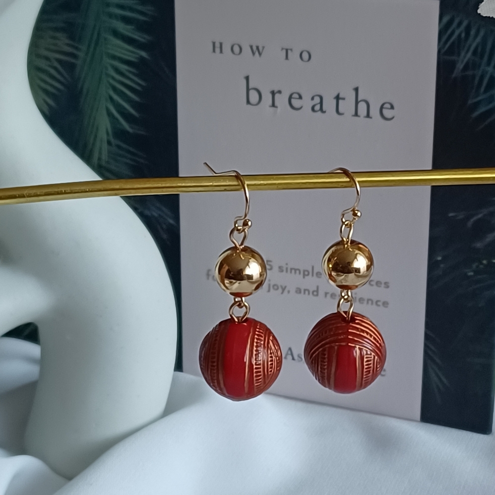 Gold and Red Dangling Earrings